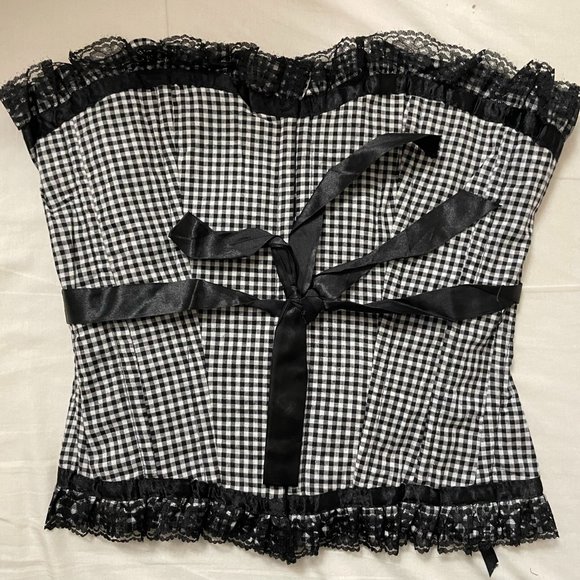 RARE NWOT Hot Topic Hell Bunny Black Gingham Corset Top Size Medium - Picture 1 of 4